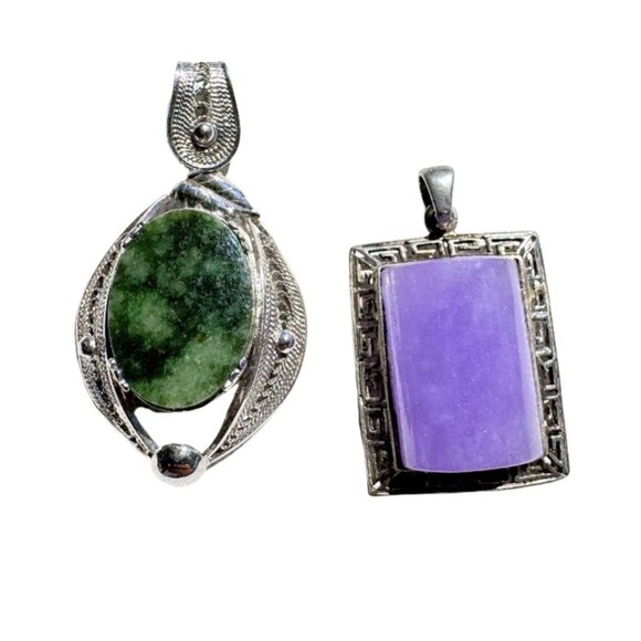 Vintage Sterling Silver Jade Pendants Lot of 2 - Picture 1 of 8